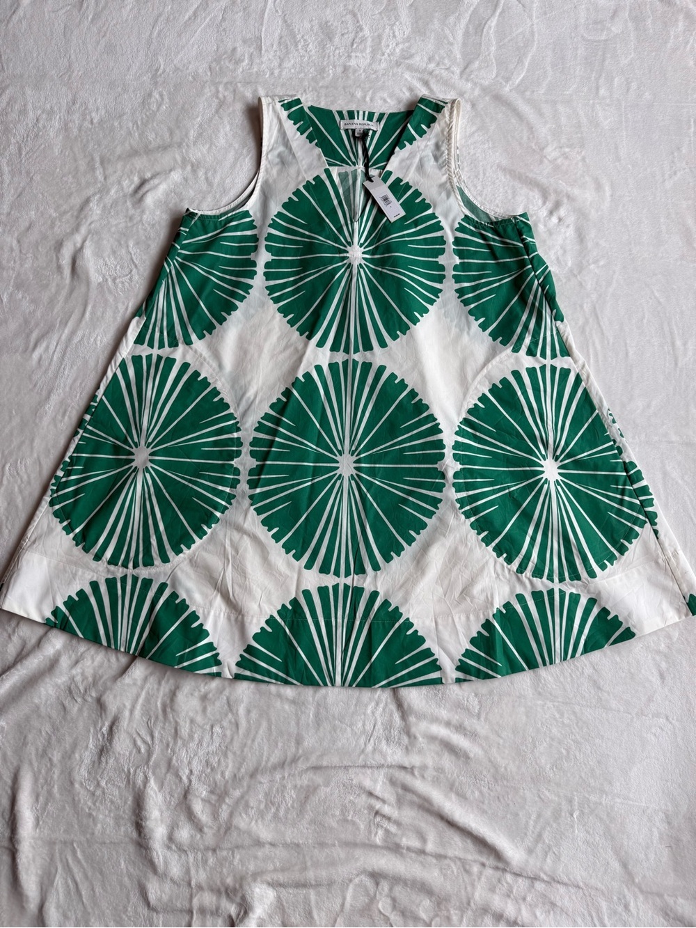 Banana Republic White Poplin Swing Mini Dress with Green Radiant Print NWT - Picture 7 of 11